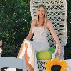 Form Fitting Bridal White Dress with Bow & Cutout